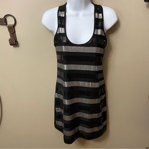 Sequined Womens Black & Silver Razor Back Top- size XS